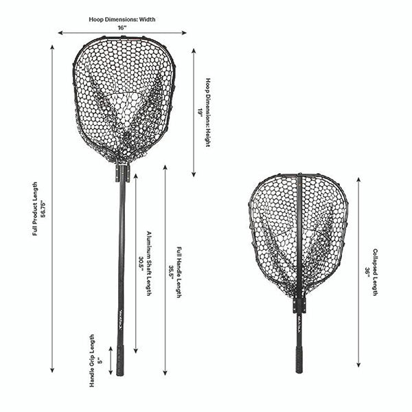 YakAttack 16” x 19” Landing Net w/ 35.5” Long Telescoping Handle and Rubber Netting