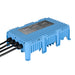 Blue electronic device with cables on a white background