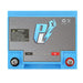 Blue deep cycle battery with brand logo on a white background