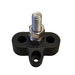 Black metal bracket with a bolt on a white background