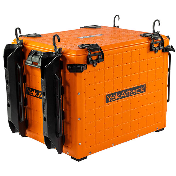 fishing crate with rod holders YakAttack BlackPak Pro Kayak Fishing Crate