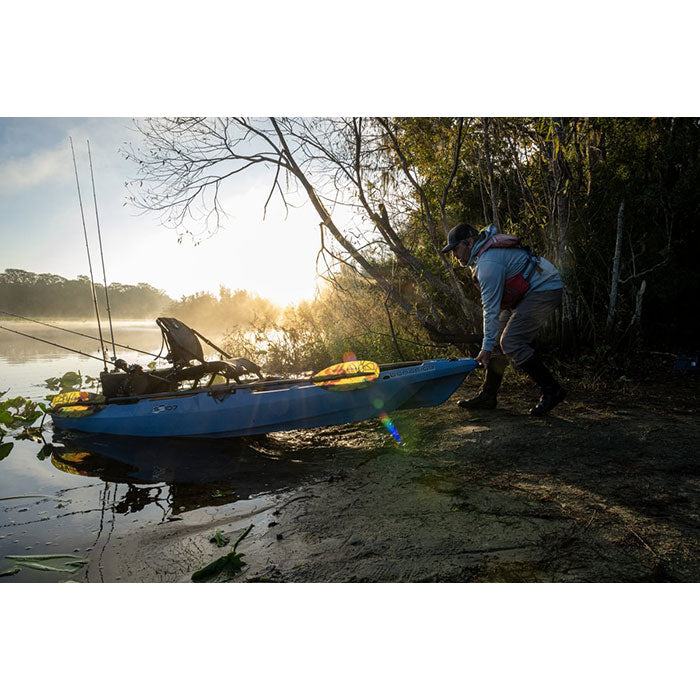 bonafide ss107 fishing kayak accessories — Eco Fishing Shop Rack and foldable seat Series:Ugly Stik Ice Make The Ultimate Ice Fishbone Tandem + Y01 Motor:B75 Battery
