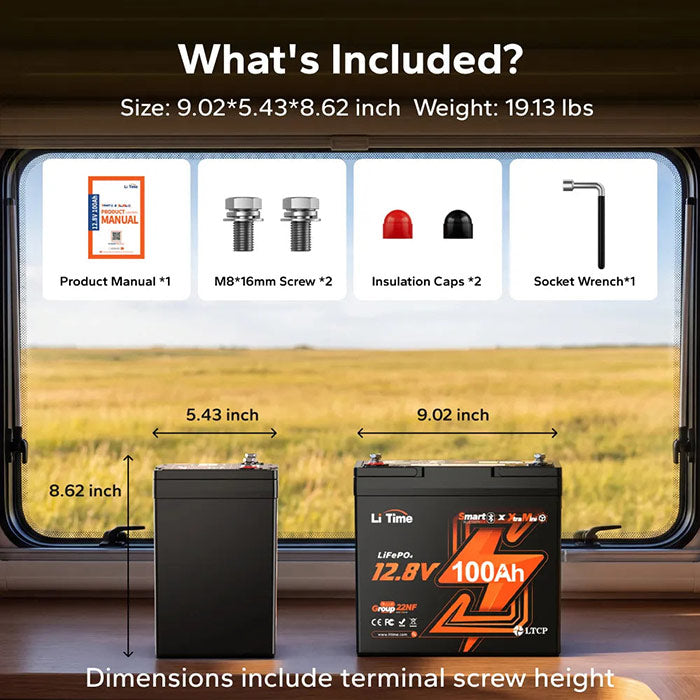 LiTime 12V 100Ah Xtra Mini Bluetooth Lithium Battery