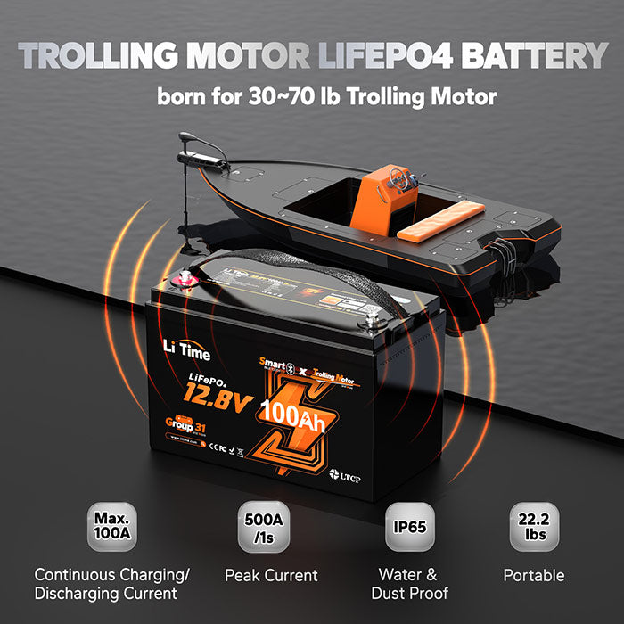 LiTime 12V 100Ah Bluetooth Trolling Motor Lithium Battery