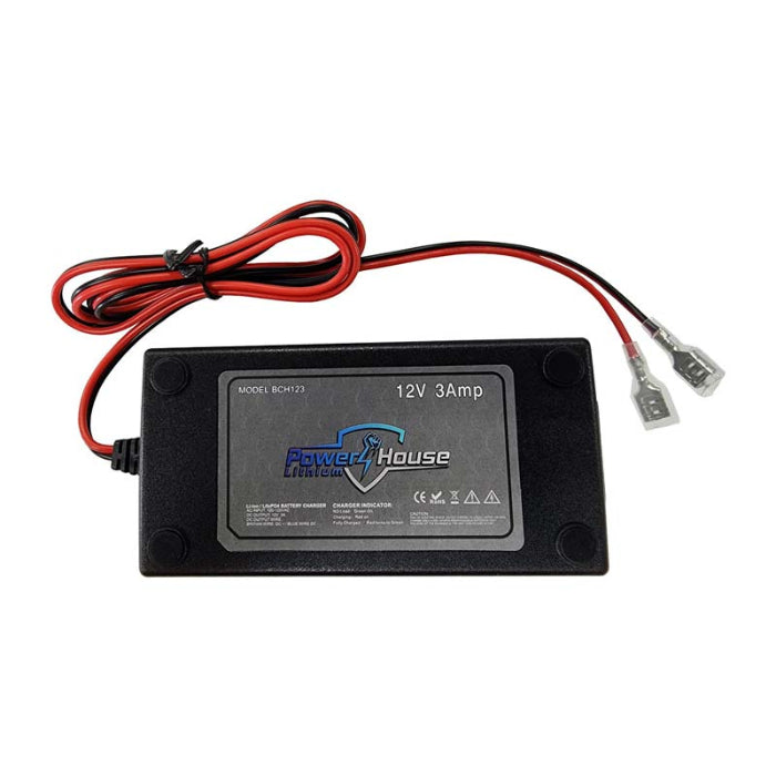 Battery charger with red and black cables on a white background